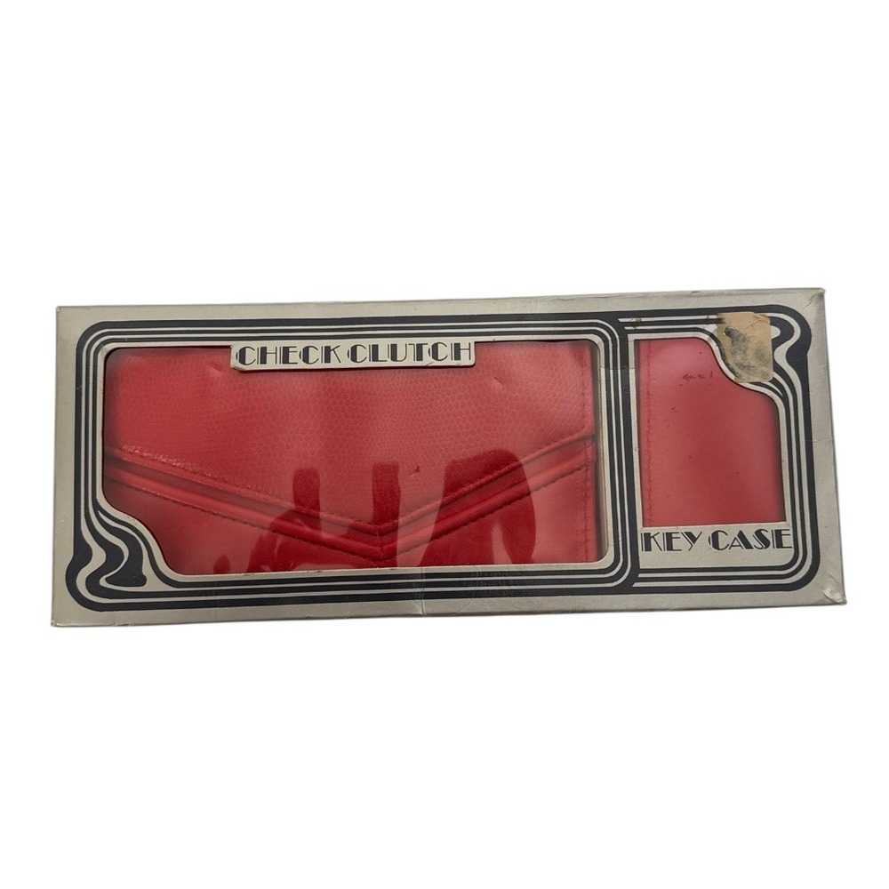 Roger Gimbel Vintage Checkbook Clutch Wallet Key Case Set Red B72Q
